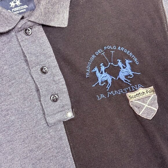 La Martina Polo Shirt Black/Grey Short Sleeve Embroidered Small - Picture 4 of 9
